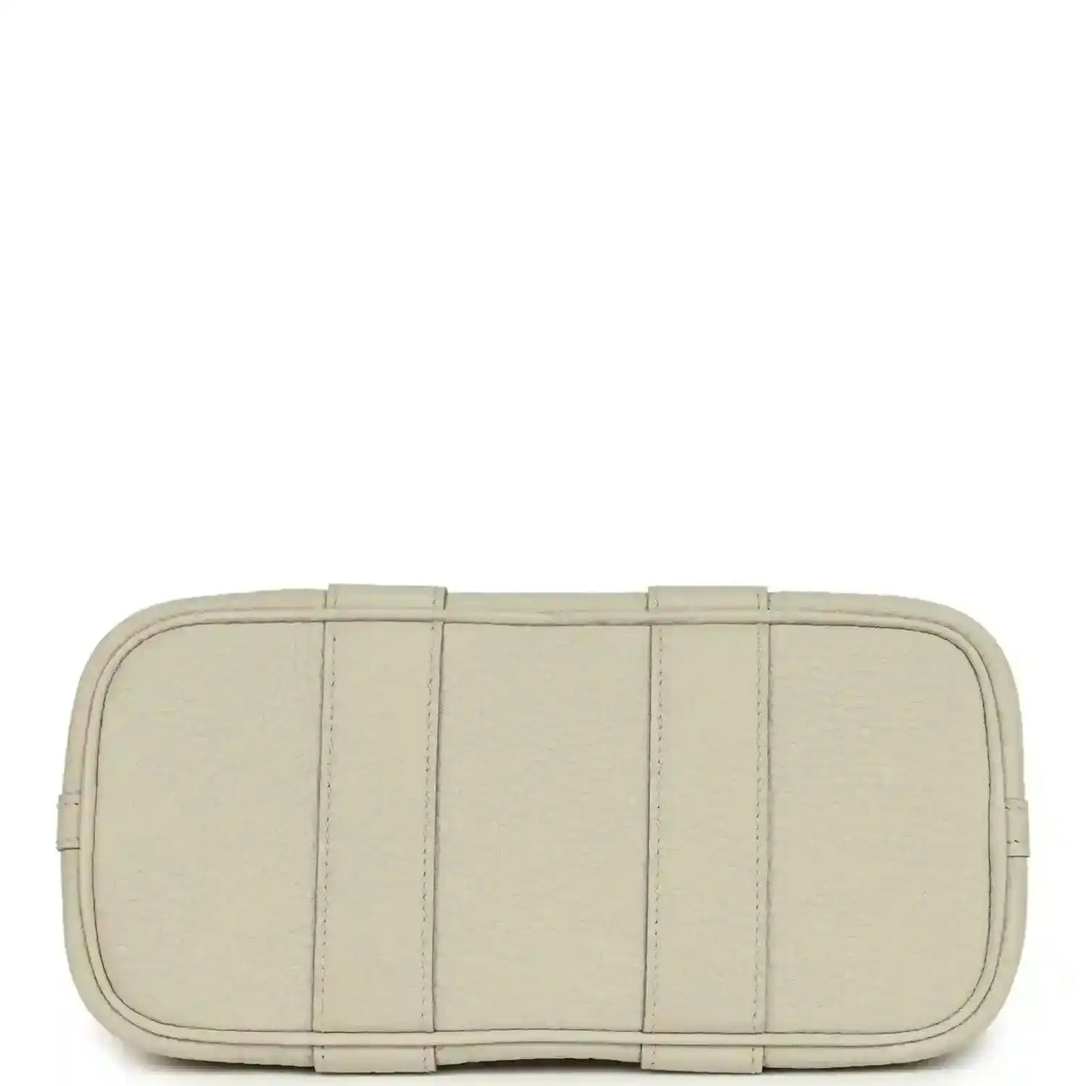 Hermes Garden Party Neo 23 tote bag base view in light beige leather with stitched panel seams