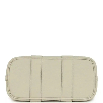 Hermes Garden Party Neo 23 tote bag base view in light beige leather with stitched panel seams
