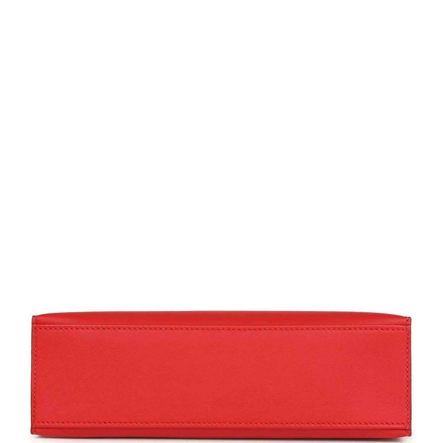 Red leather pochette base panel with smooth stitched edge