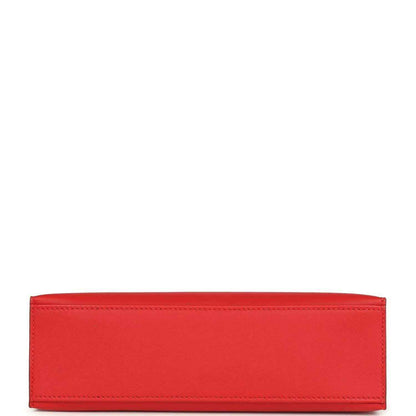 Red leather pochette base panel with smooth stitched edge