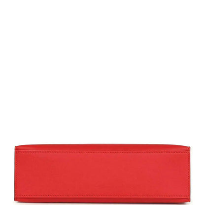 Red leather pochette base panel with smooth stitched edge