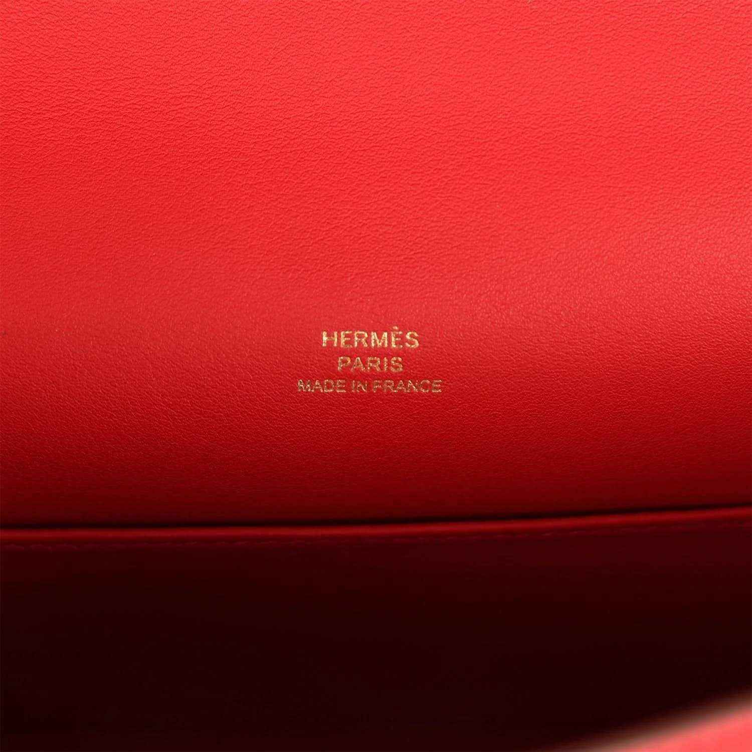 Hermès Paris, Made in France stamp on red leather pochette