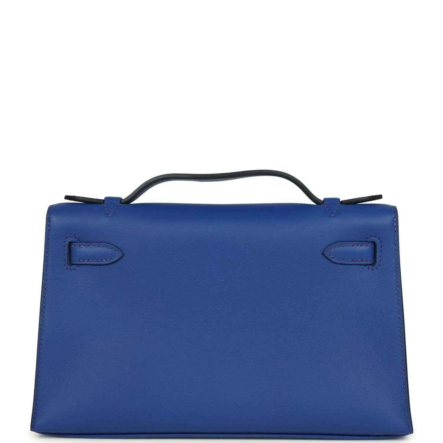 Hermes Kelly Pochette royal blue leather back with two stitched handle loops