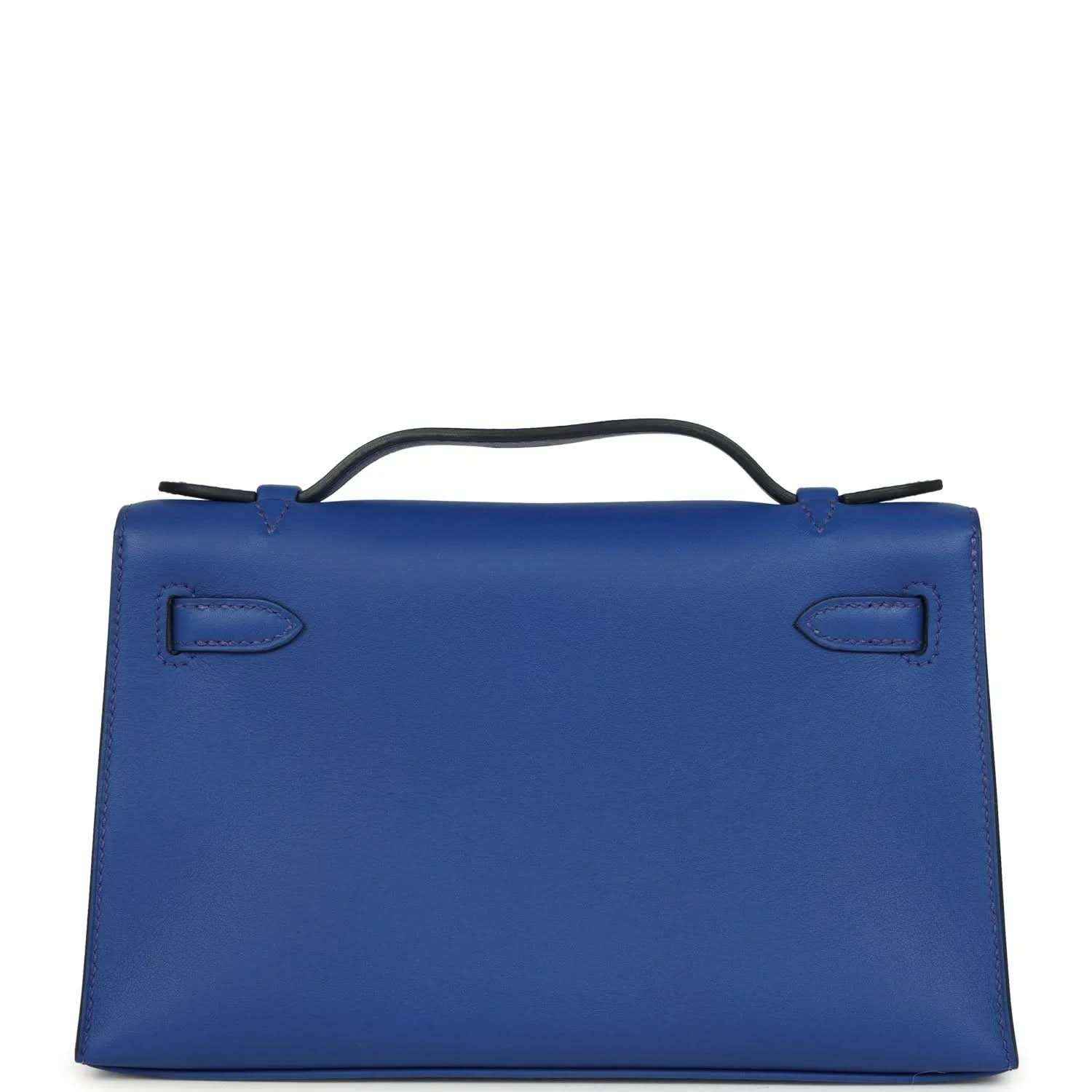 Hermes Kelly Pochette royal blue leather back with two stitched handle loops