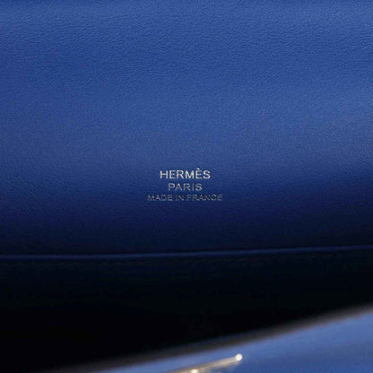 Hermes stamp on royal blue leather: Hermes Paris, Made in France