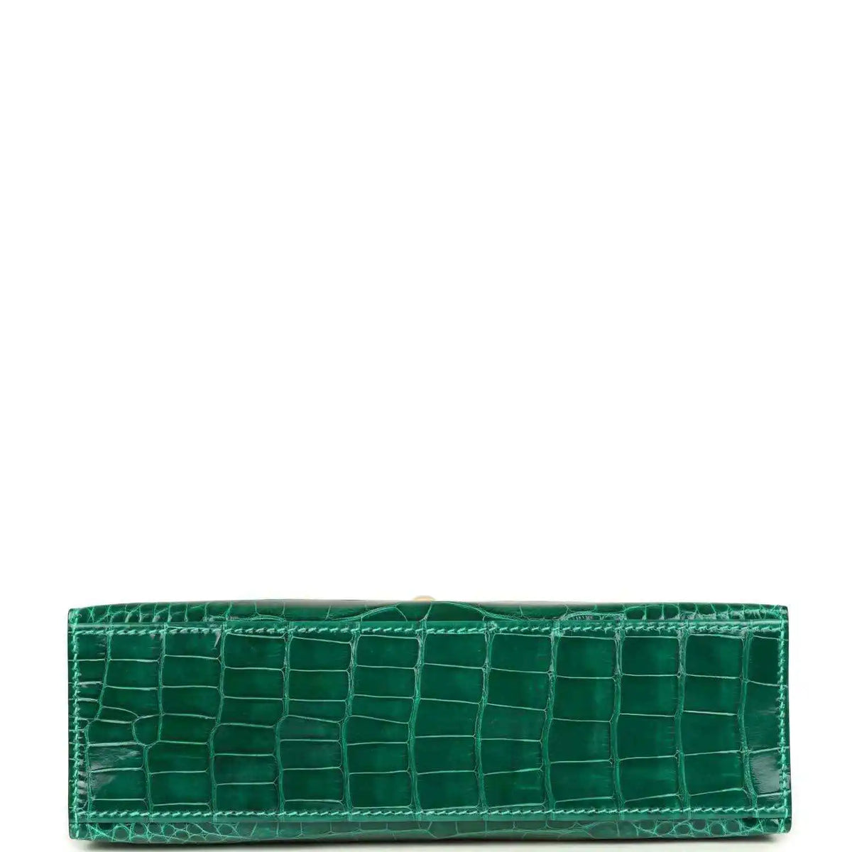 Hermes Kelly pochette bag in shiny green alligator leather with top handle loop