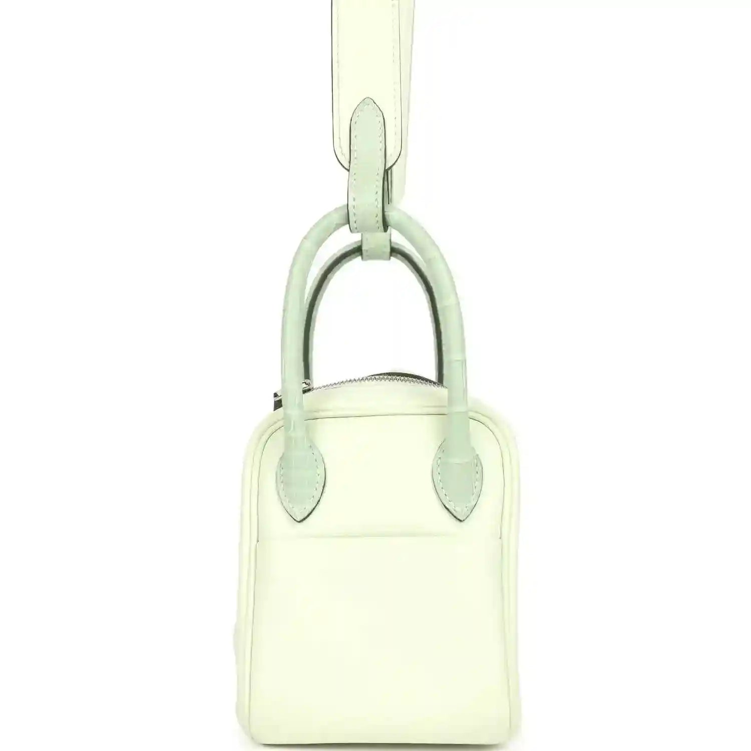 Mini Lindy bag with top handle, pale green leather and rounded silver-tone hardware