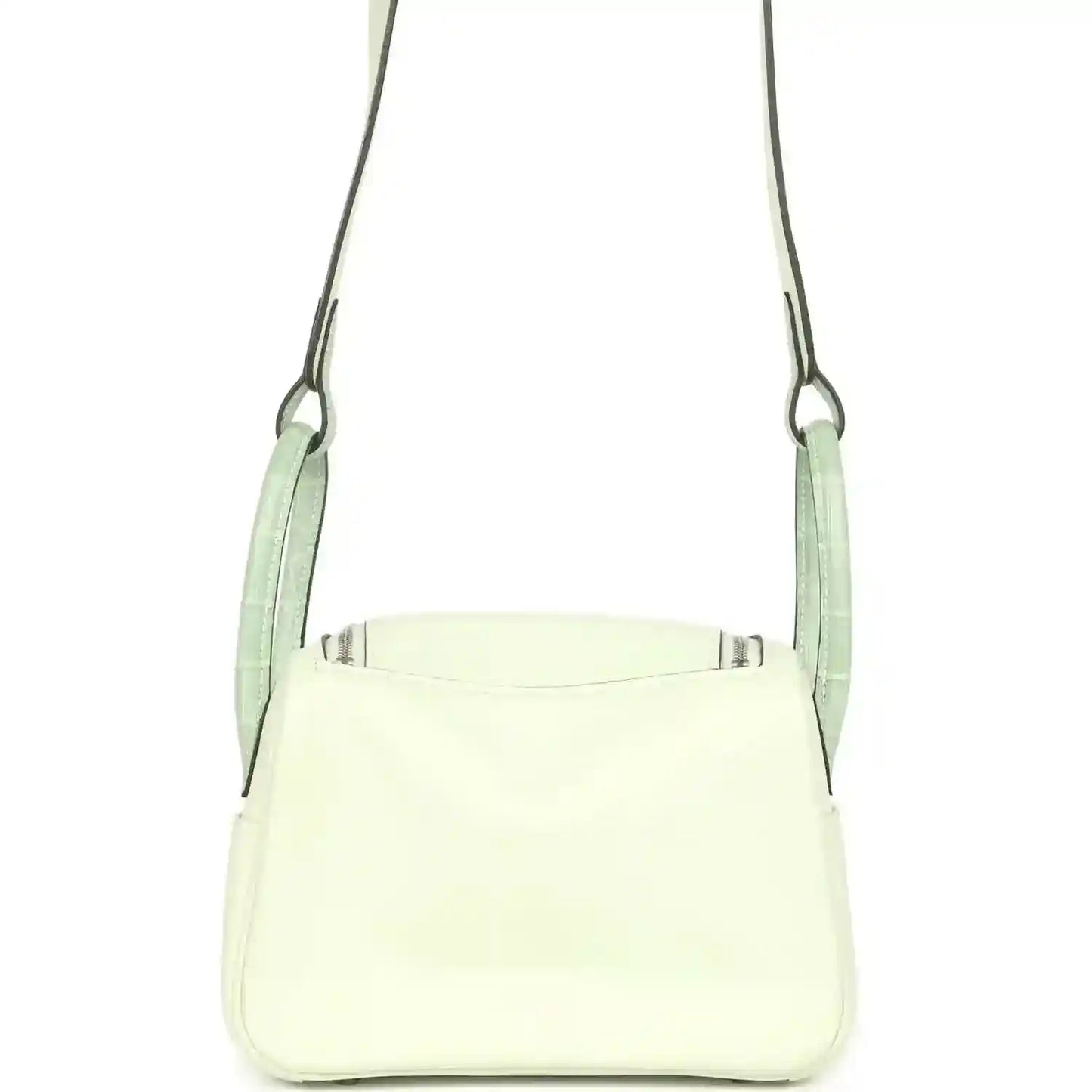Mini Lindy crossbody bag in light pale green leather with top opening and side seams