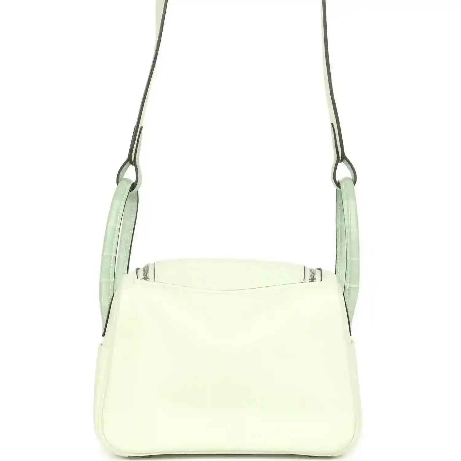 Mini Lindy crossbody bag in light pale green leather with top opening and side seams