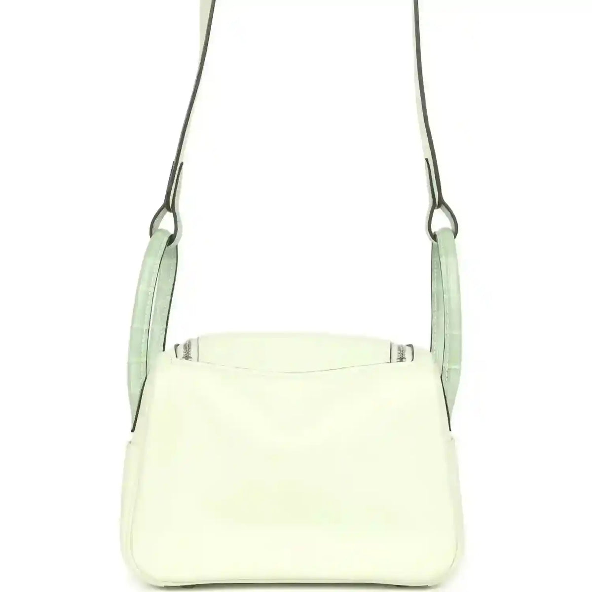 Mini Lindy crossbody bag in light pale green leather with top opening and side seams