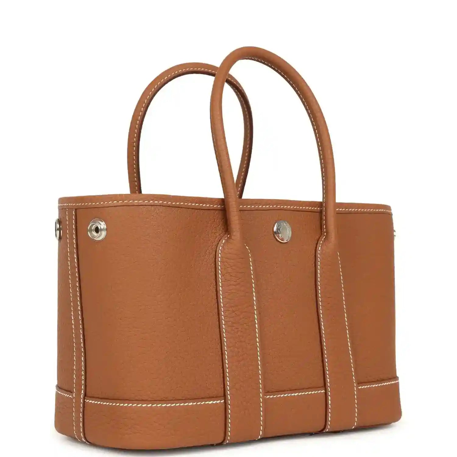 Hermes Garden Party Neo 23 tote bag, gold-toned leather with reinforced top handles and studs