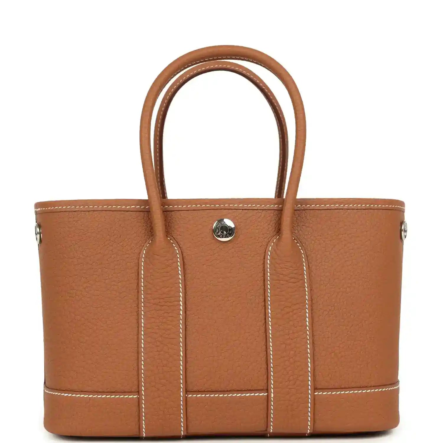 Hermes Garden Party Neo 23 tote bag, gold-toned leather with top handles and central front panel