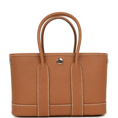 Hermes Garden Party Neo 23 tote bag, gold-toned leather with top handles and central front panel
