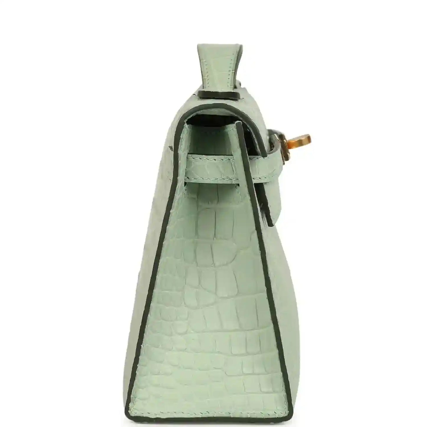 Mint green alligator-style pochette interior with open top and green lining