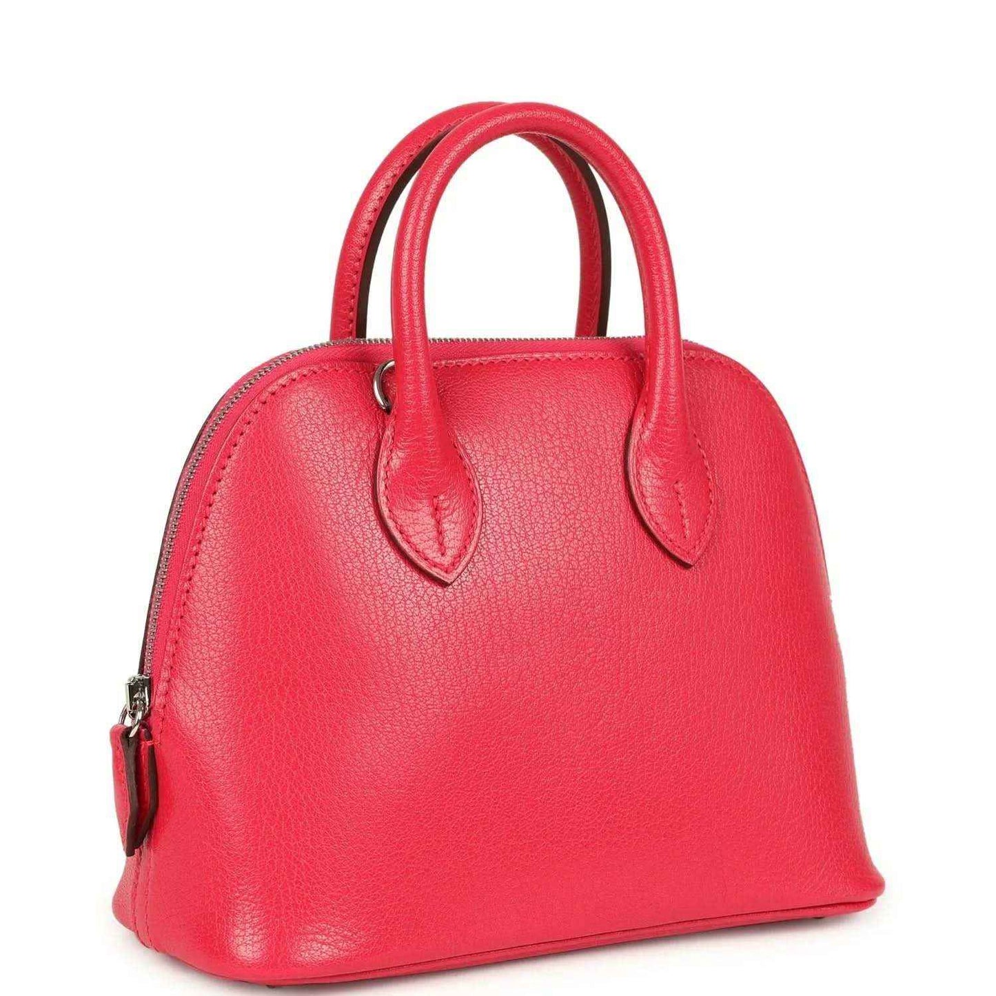 Hermes mini Bolide bag in red leather with top handles and structured curved shape