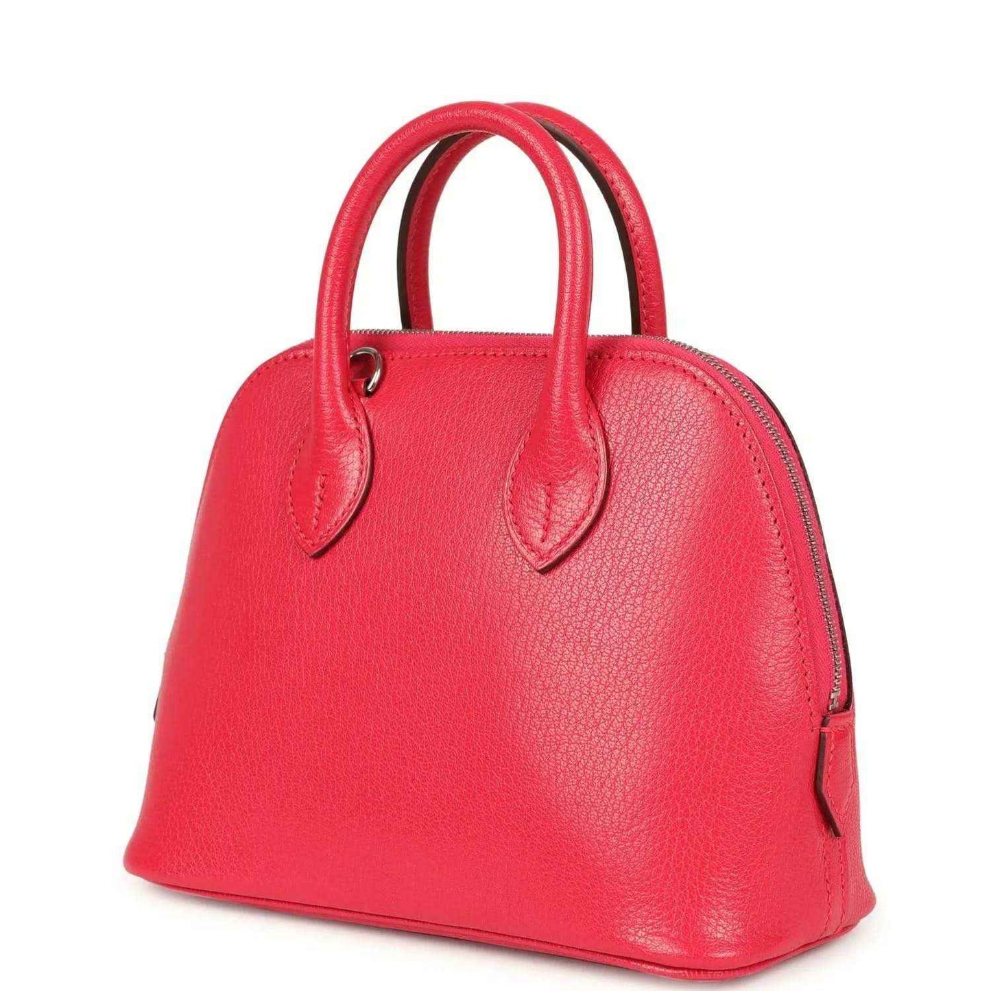 Hermes mini Bolide bag red leather with top handles and side zipper pocket detail