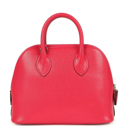 Hermes mini Bolide bag in red leather with top handles and smooth curved front