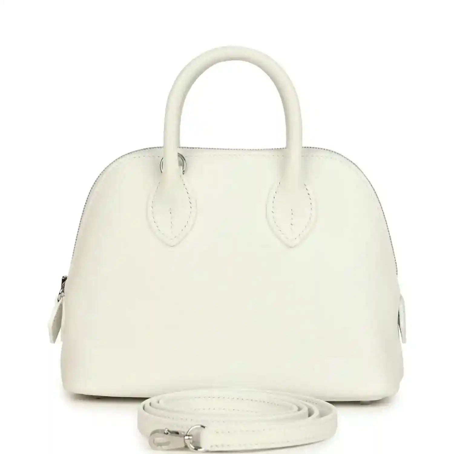 Hermes mini Bolide bag in white leather with top handles and crossbody strap