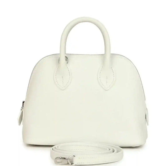 Hermes mini Bolide bag in white leather with top handles and crossbody strap