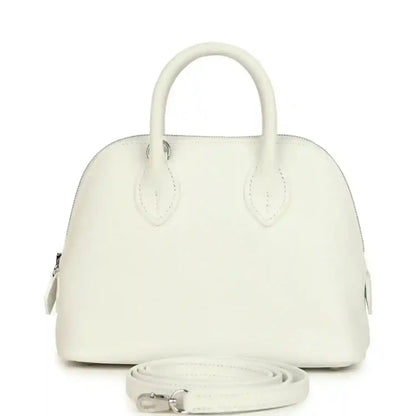 Hermes mini Bolide bag in white leather with top handles and crossbody strap