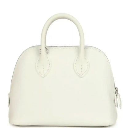 Hermes white mini Bolide bag with top handles and two embossed front loops