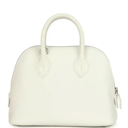 Hermes white mini Bolide bag with top handles and two embossed front loops