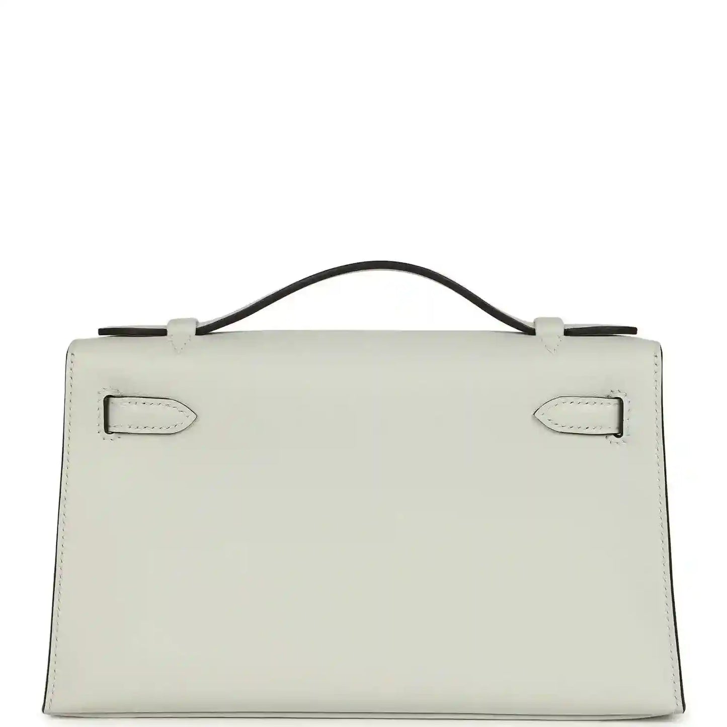 Hermès Kelly pochette in light gray Swift leather, front flap with side tabs