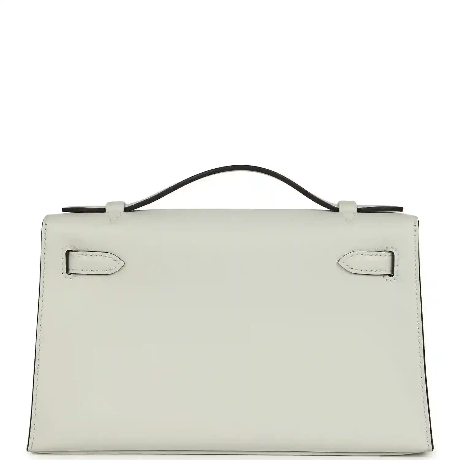 Hermès Kelly pochette in light gray Swift leather, front flap with side tabs