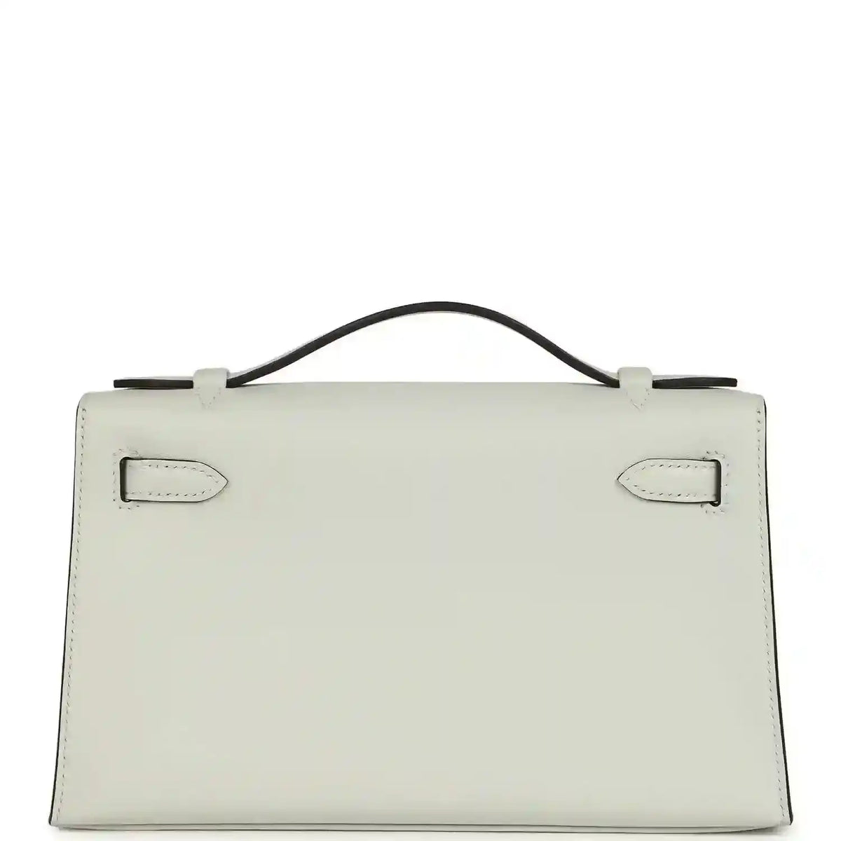 Hermès Kelly pochette in light gray Swift leather, front flap with side tabs