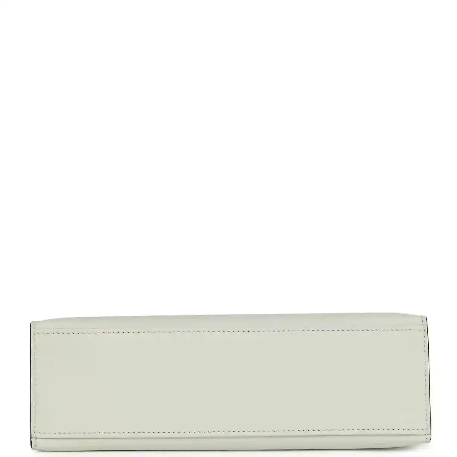 Light gray leather pochette clutch with stitched edges and rectangular base