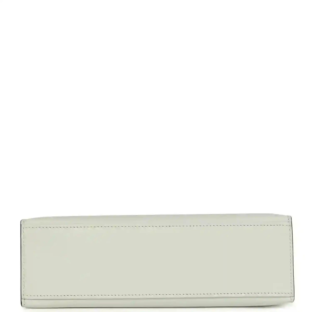 Light gray leather pochette clutch with stitched edges and rectangular base
