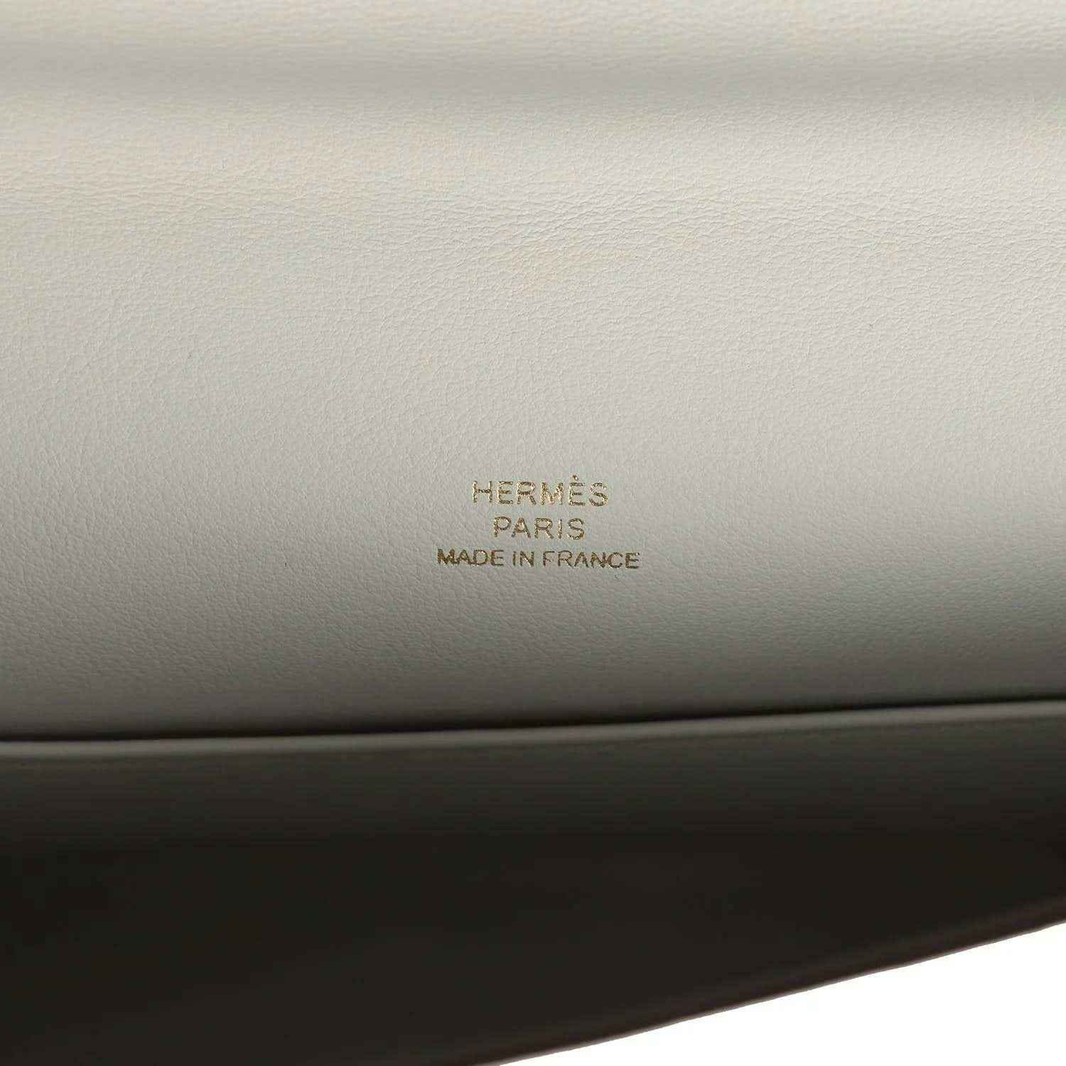 Light gray Swift leather pochette interior with HERMÈS PARIS stamp and made in France