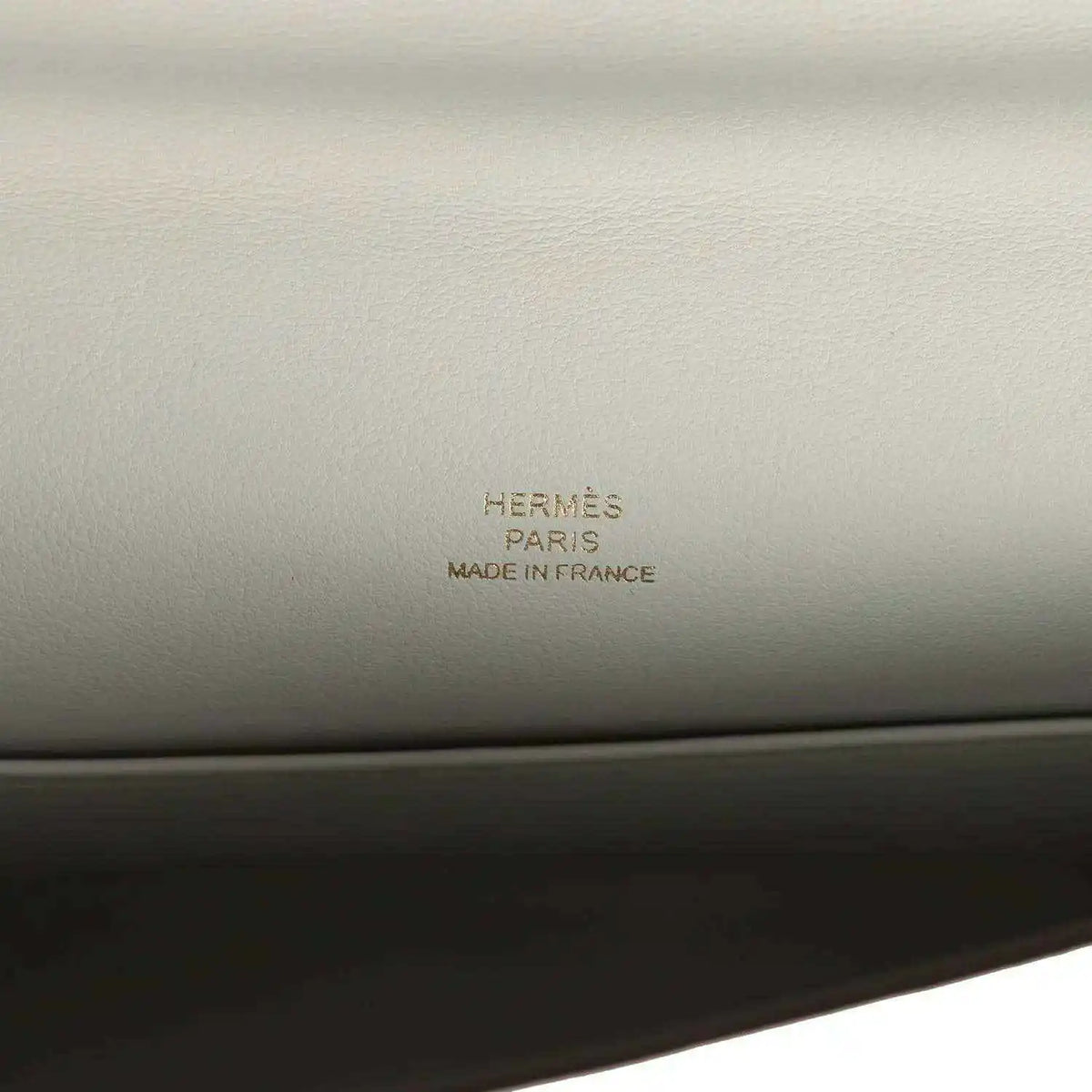Light gray Swift leather pochette interior with HERMÈS PARIS stamp and made in France
