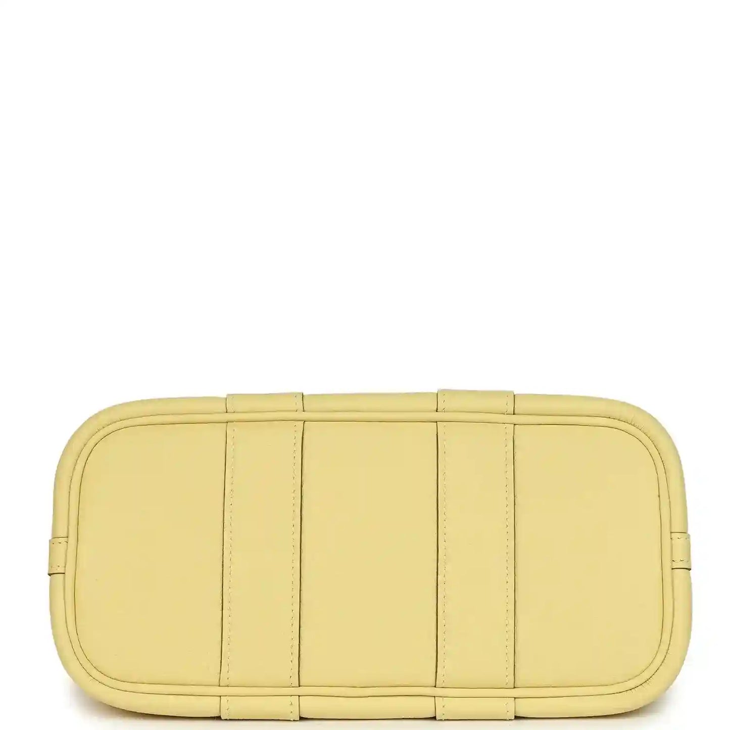 Yellow leather Neo 23 bag, horizontal panel stitching on the side and rounded ends