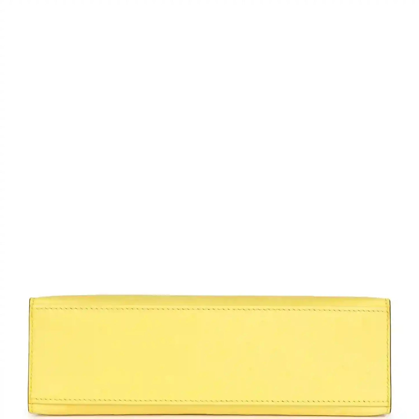 Yellow leather pochette interior with stitched rectangular lining panel