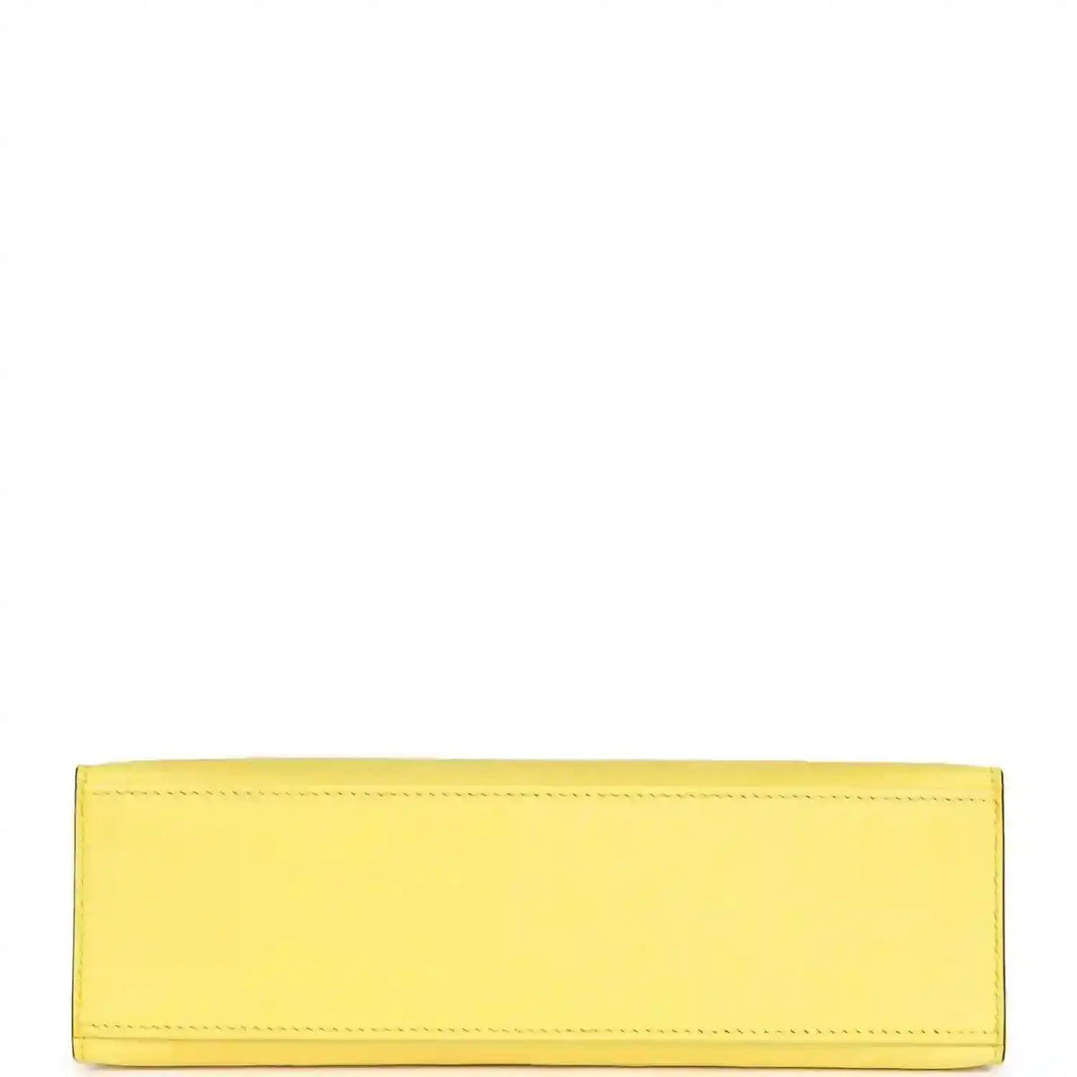 Yellow leather pochette interior with stitched rectangular lining panel
