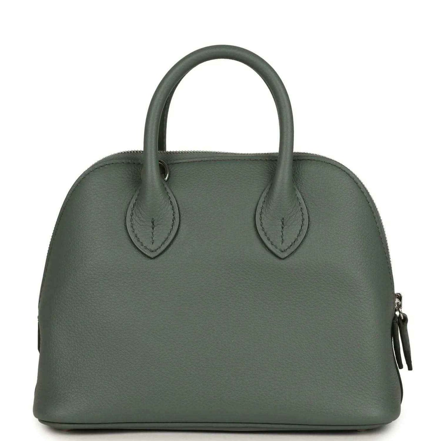 Mini Bolide handbag in dark green textured leather with two top handles