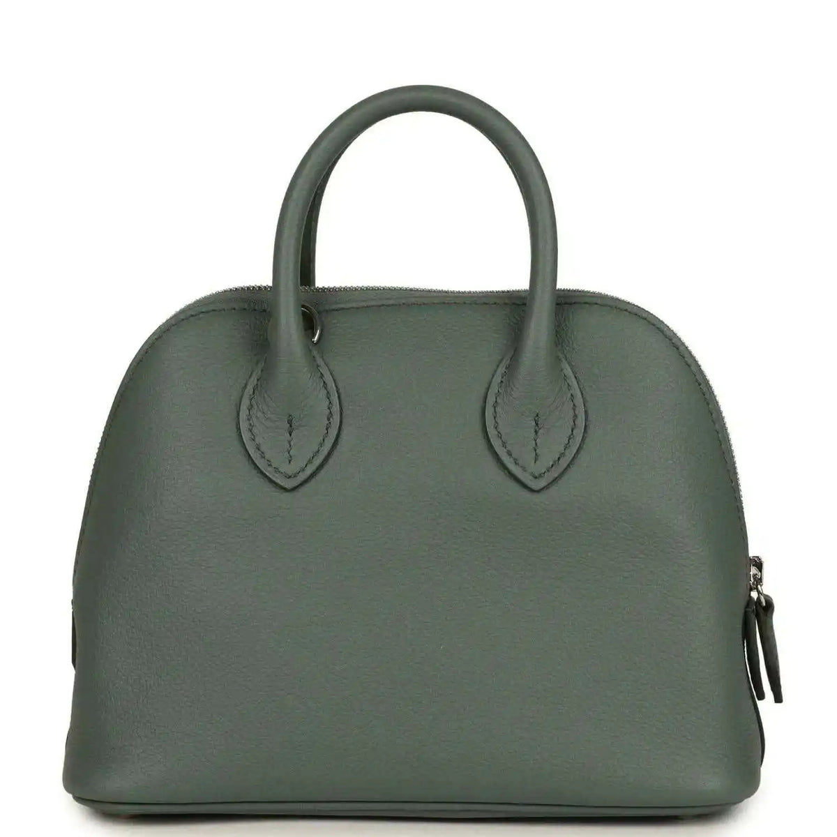 Mini Bolide handbag in dark green textured leather with two top handles