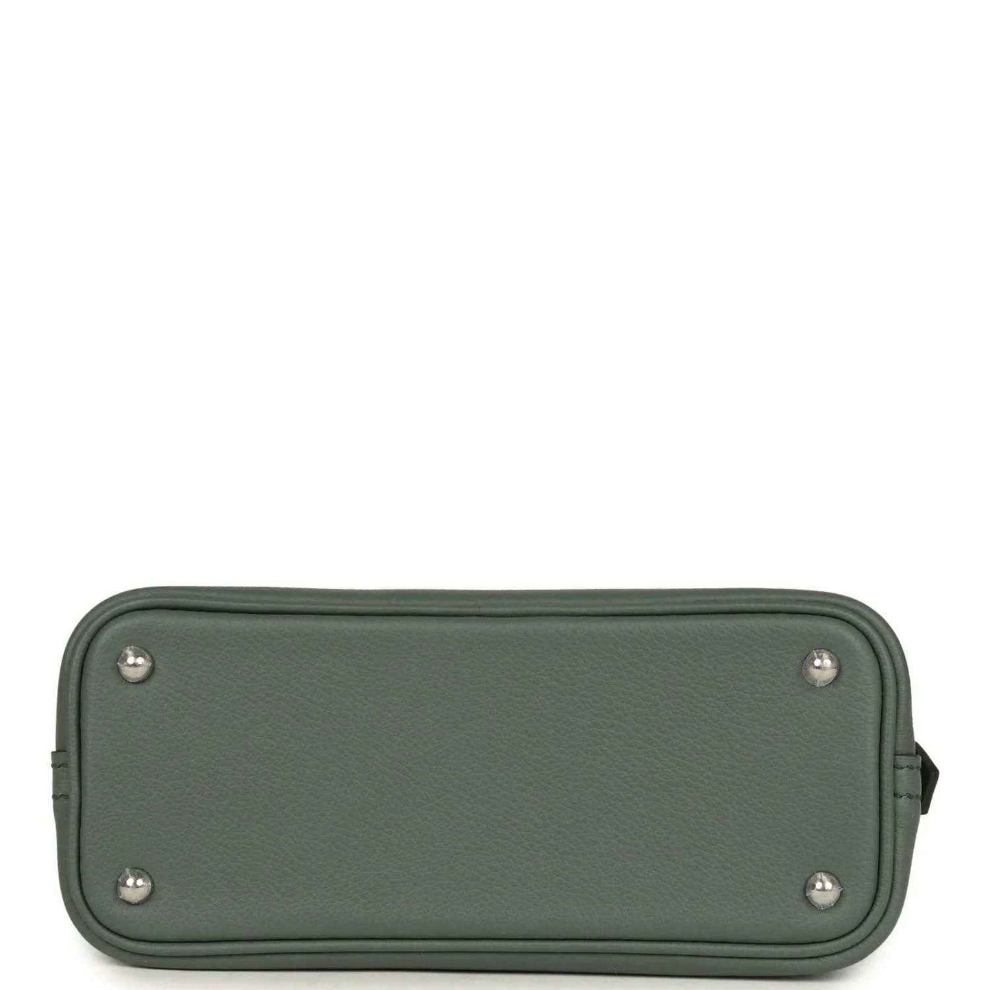 Mini Bolide handbag in dark green textured leather with flat base and silver feet