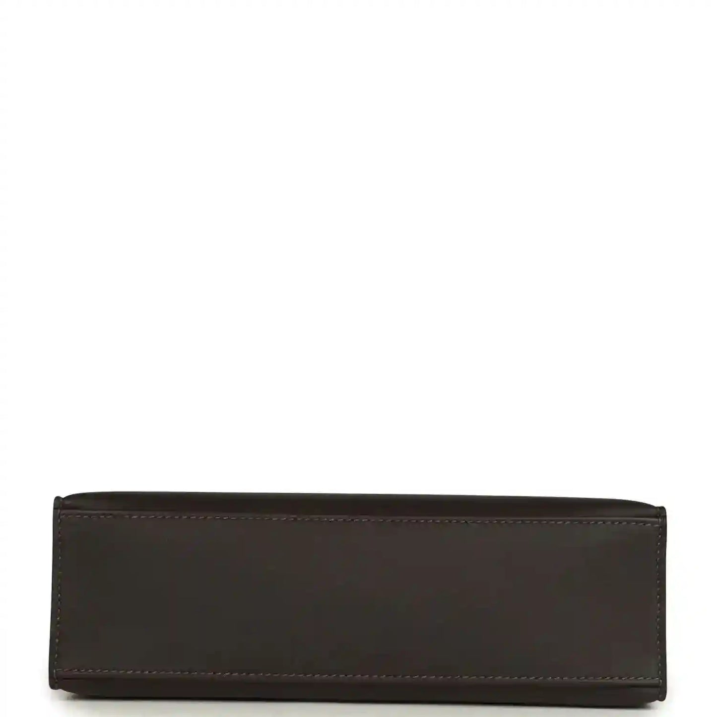 Dark brown leather pochette base with stitched trim and straight edge