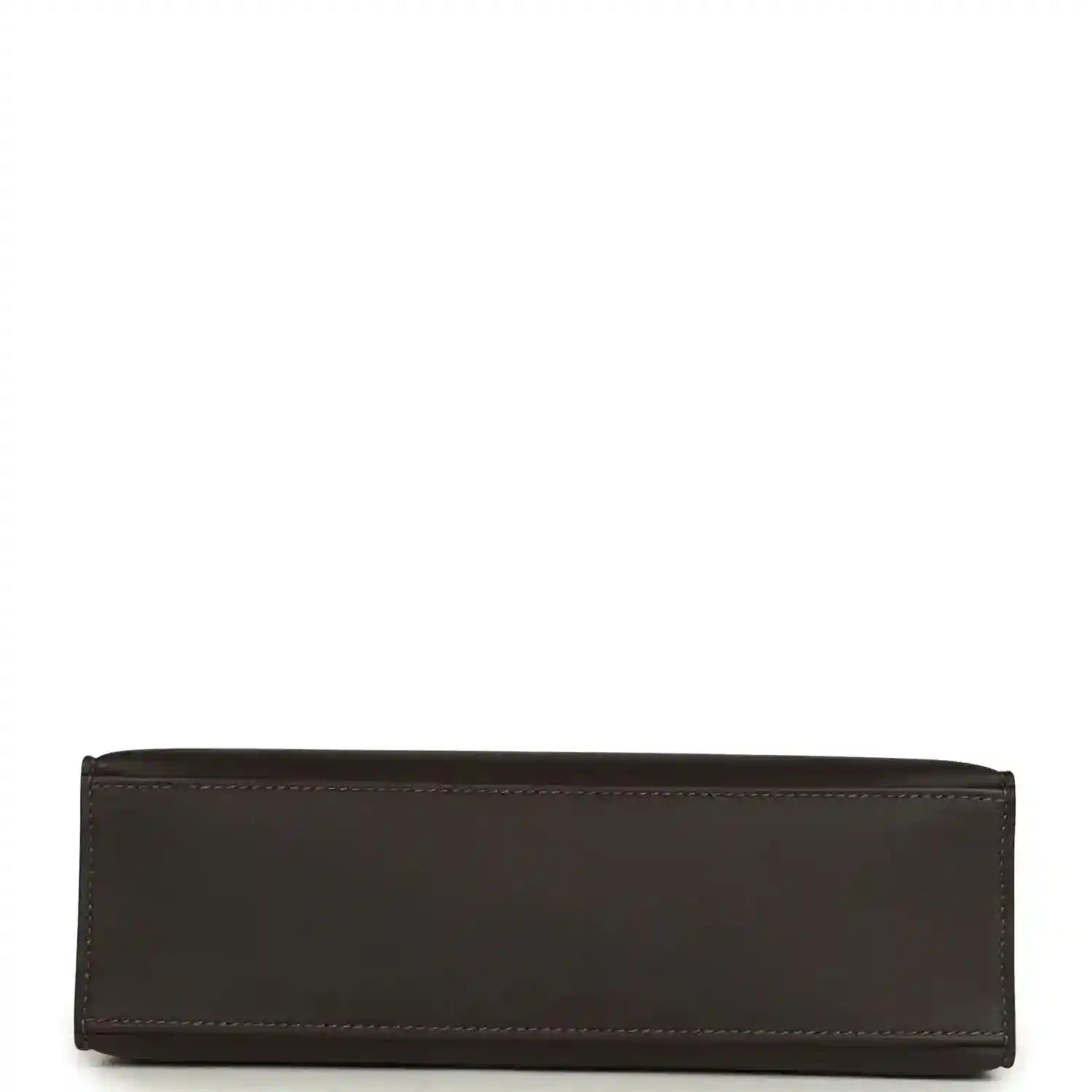 Dark brown leather pochette base with stitched trim and straight edge