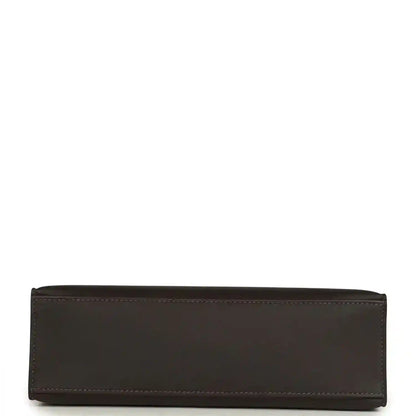 Dark brown leather pochette base with stitched trim and straight edge