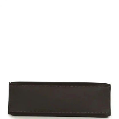 Dark brown leather pochette base with stitched trim and straight edge