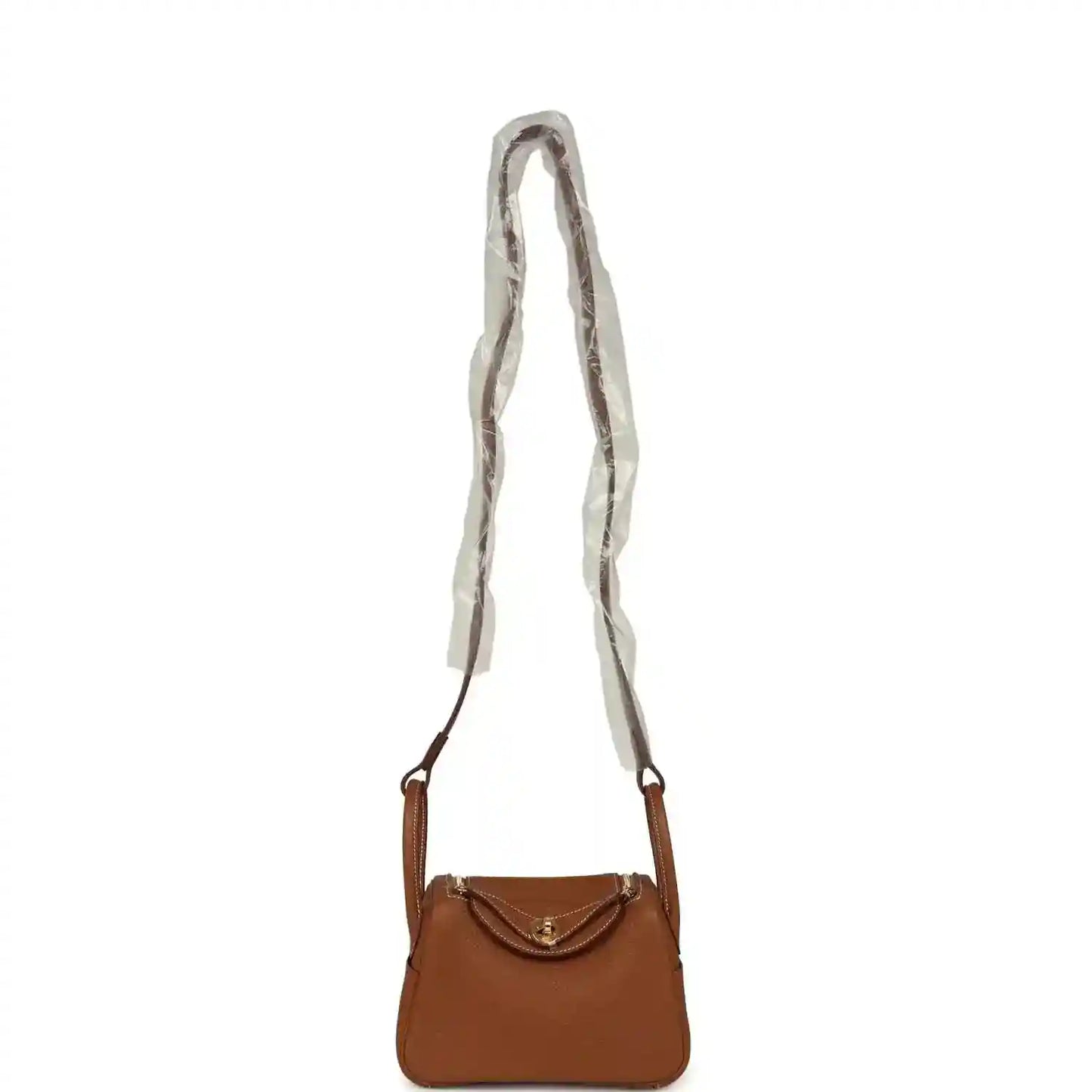 Mini Lindy bag in tan textured leather with long top handles