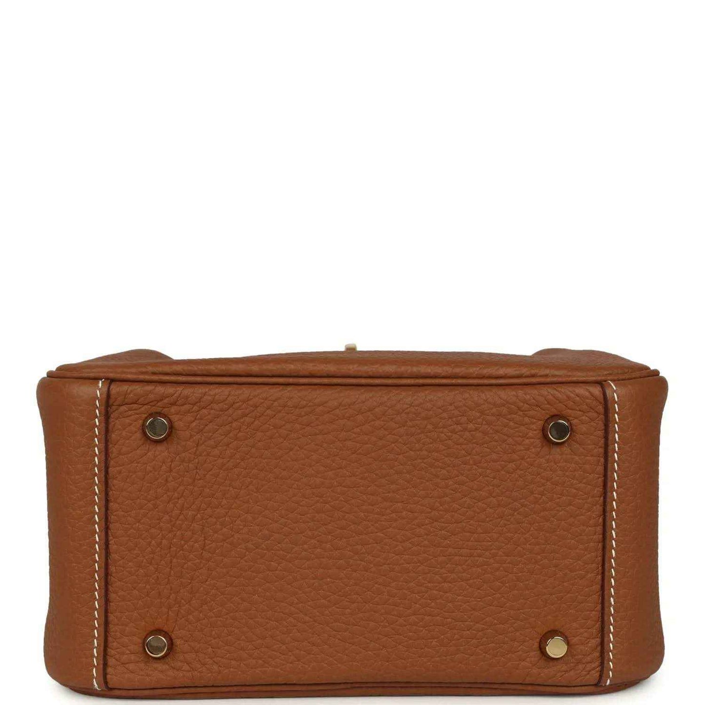 Mini Lindy bag tan textured leather base with metal feet and stitched edges