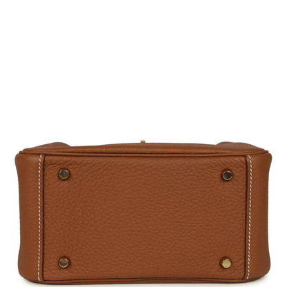 Mini Lindy bag tan textured leather base with metal feet and stitched edges