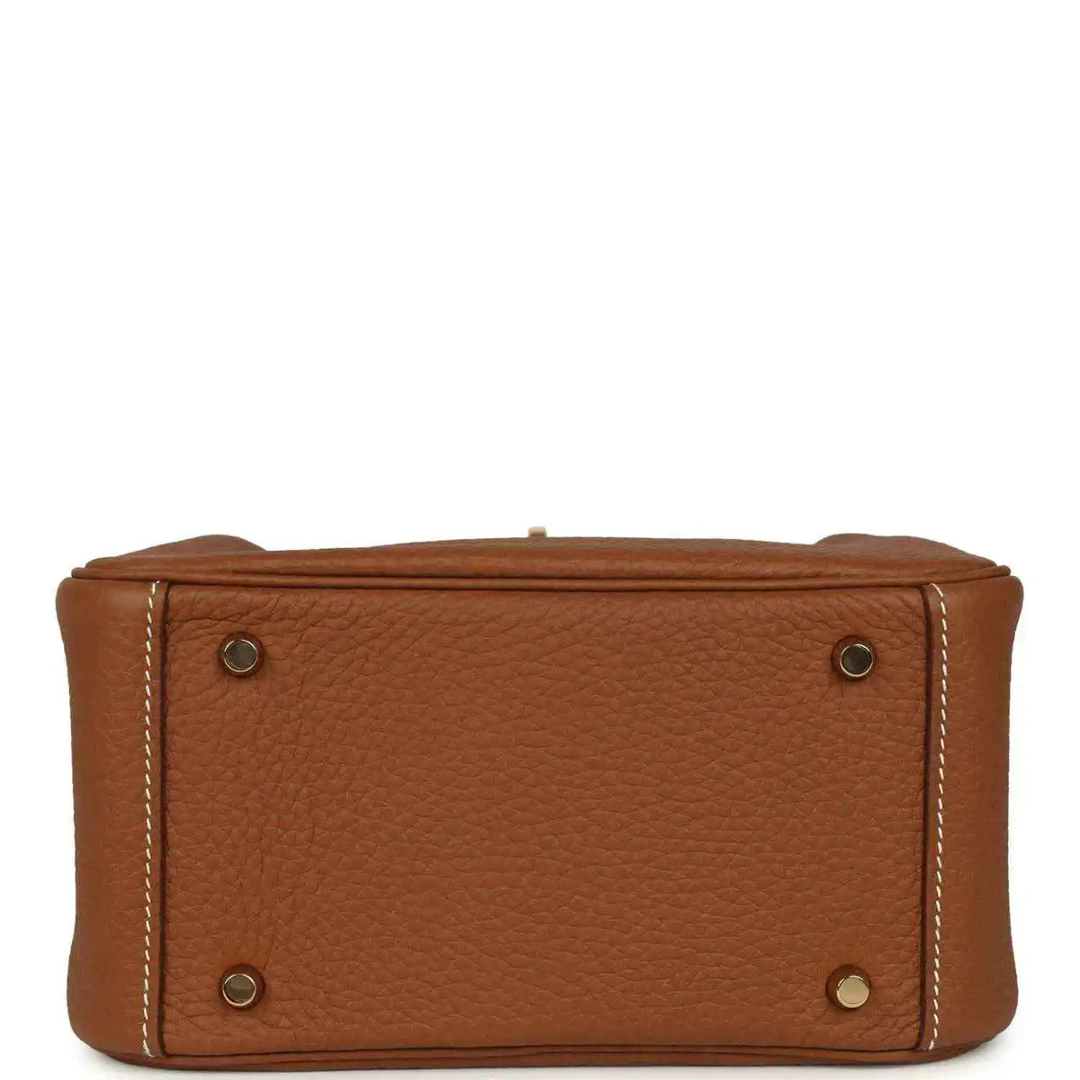 Mini Lindy bag tan textured leather base with metal feet and stitched edges