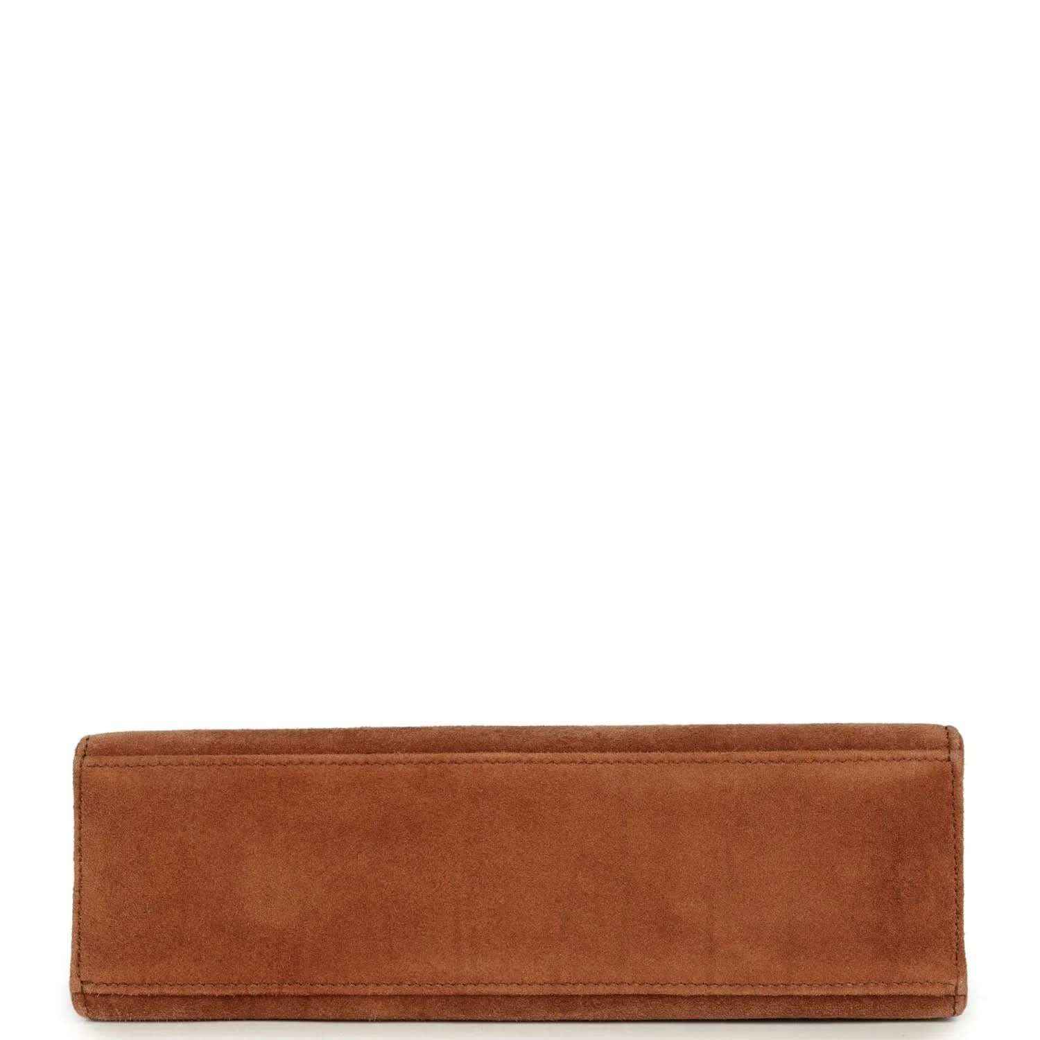 Hermès suede Kelly-style pochette base with stitched trim, fauve