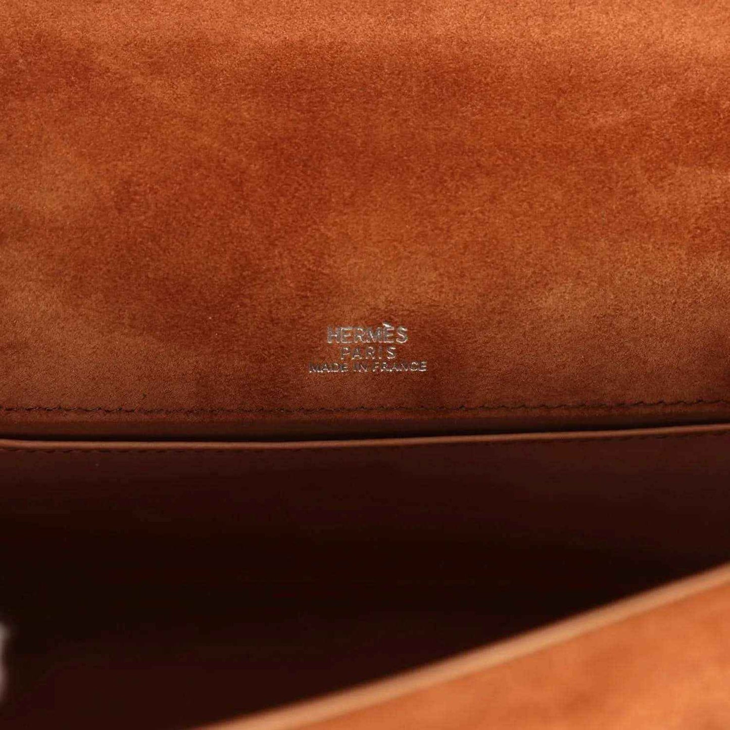 Hermès suede interior stamp on flap, fauve