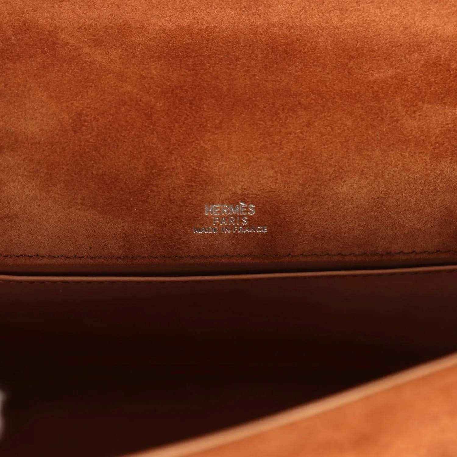 Hermès suede interior stamp on flap, fauve